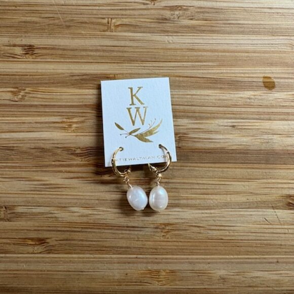 Freshwater Pearl Huggie Earrings – Gold Plated Hoops - Picture 7 of 7